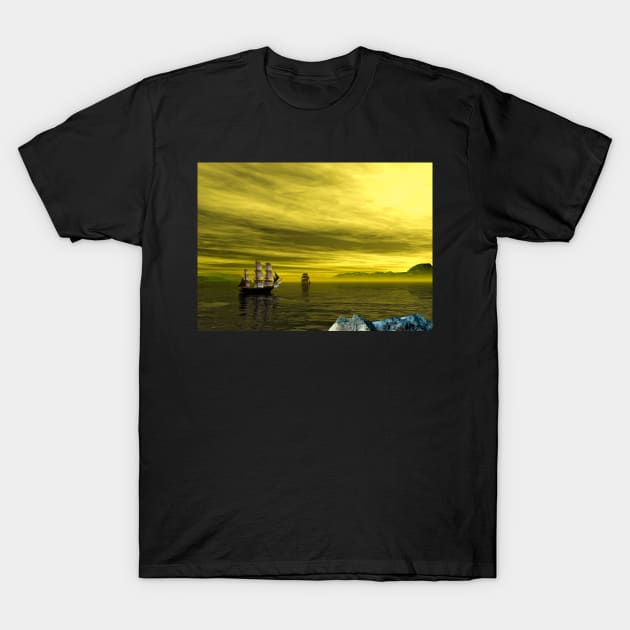 Pirate Vessel on yellow sky T-Shirt by Carlosr1946